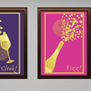 Pop Fizz Clink - Printable Digital Download - 3 for 1 New Year&#39;s Eve - PINK