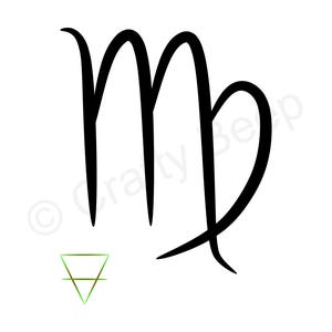 Signo zodiacal Virgo con símbolo del elemento Tierra. SVG y PNG. Descarga digital. Archivo recortable. Imprimible.