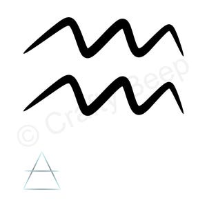 Signe du zodiaque Verseau avec symbole de l'élément air. SVG et PNG. Téléchargement numérique. Couper la lime. Imprimable.