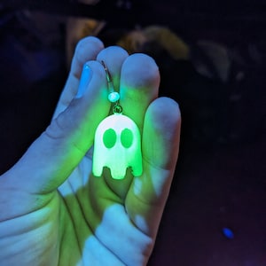 Green Glow-in-the-Dark Pac-Man Ghost Earrings; 3D Printed; Spooky; Ghostbuster Jewelry