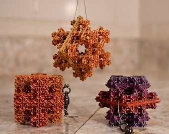 3D Printed Koch Snowflake Christmas Ornament | metallic | fractal
