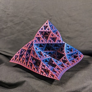 3D Printed Color Changing Warped Sierpinski Pyramid - Large (4.5&quot; Base); Fractal; Desk Studio Decor; Geometric; Trippy; Metallic; Fidget
