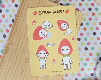 Strawberry Sticker Sheet, Glossy Vinyl Sticker, Pretty Cute Stickers, Popular Decorative Sticker, Laptop Journal Decal Vinyl Sticker