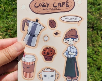 Cozy Cafe Sticker Sheet, Cafe Vinyl Sticker, Pretty Cute Stickers, Popular Decorative Sticker, Laptop Journal Decal Vinyl Sticker