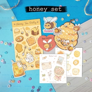 Conjunto de miel / Hoja de pegatinas de fiesta de té de miel, paquete de pegatinas de letras, conjunto de colmena de abejas, abeja feliz, té de limón y miel, troquelado pequeño pero poderoso