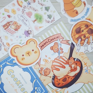 Keks Set / Hänsel & Gretel Stickerbogen, Eis Keks Art Print, Kekse in 2D Box Sticker Pack, Hasen mit Keks, zum Arbeiten gezwungen