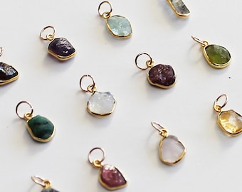 Small Natural Rough Irregular-Shape Birthstone Gemstone Gold Charm