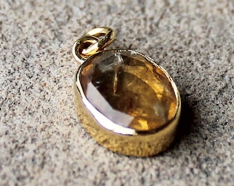 Small Birthstone Pendant Charm - Yellow Citrine Oval Shape - November Birthstone - 18K Gold Plated