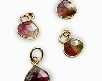 Small Natural Tourmaline 6mm Teardrop Birthstone Charm - Gold Gemstone Charm