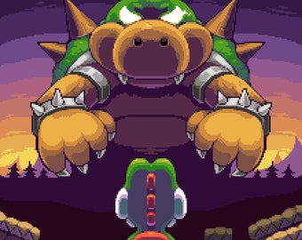 Yoshi and Bowser - Yoshi's Island - 11x17 Pixel Art Print - Etsy
