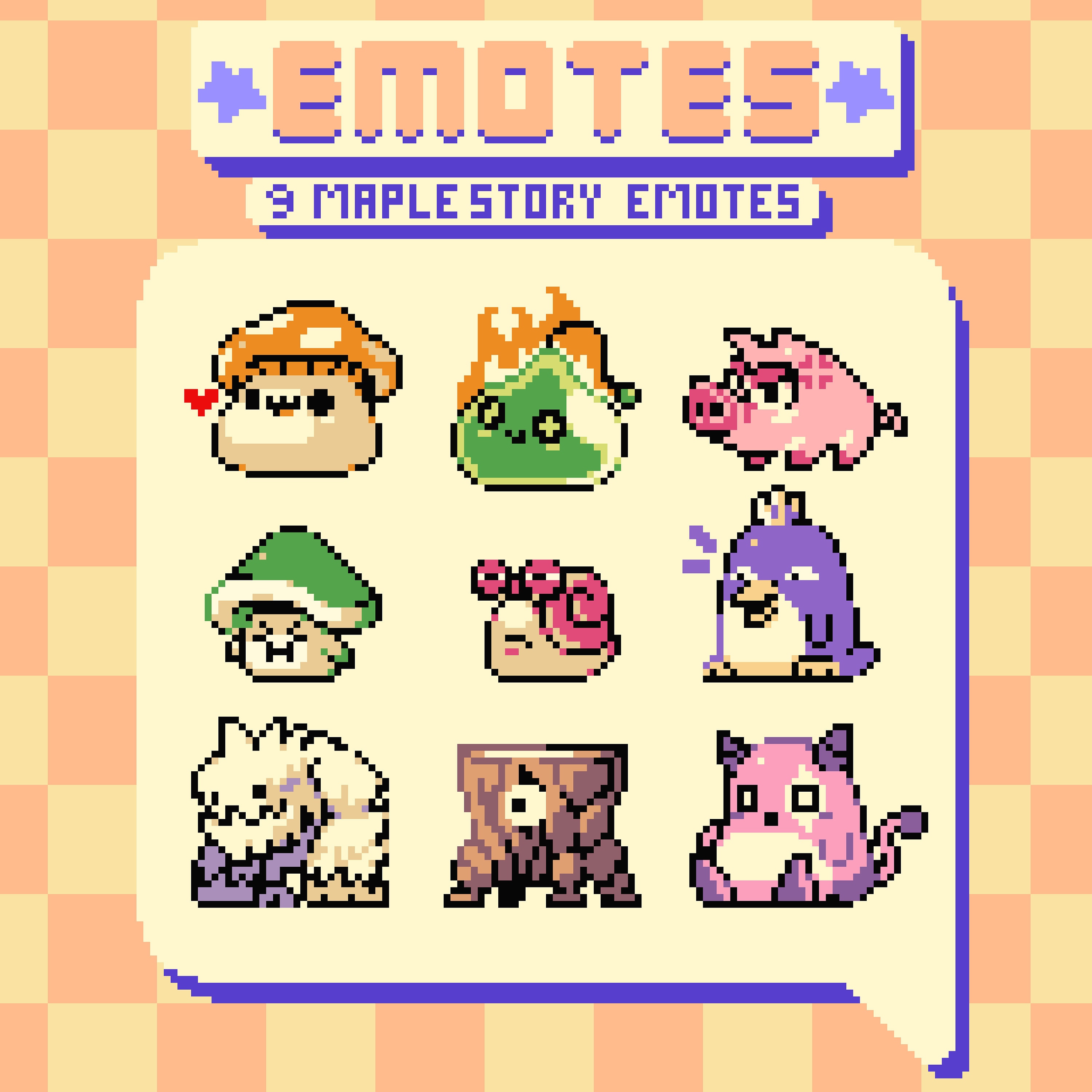 MS monster Emote Bundle (9 Pack) for Twitch streaming, Discord, Youtube | cute set of maple story emotes