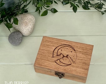 Wooden Seed Box, Mountains & Moon