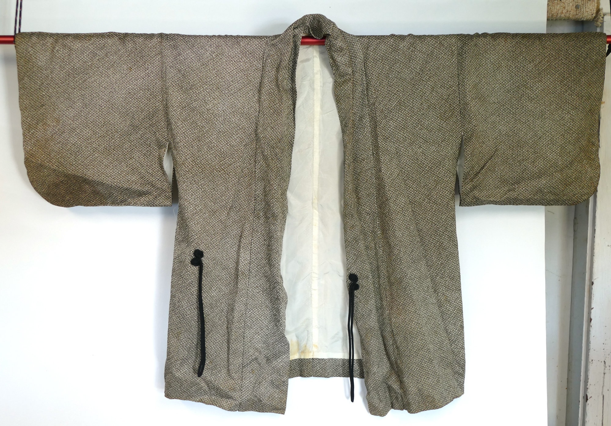 Vintage Japanese Silk Kimono Haori Jacket Overcoat, Taupe Shibori ...