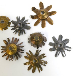 Shotgun Casing Metal Flower Lot of 7 - Recycled Cleanup Debris, Xmas Ornaments, Craft Findings, Floral Arrangement Pieces, Bullet Shell