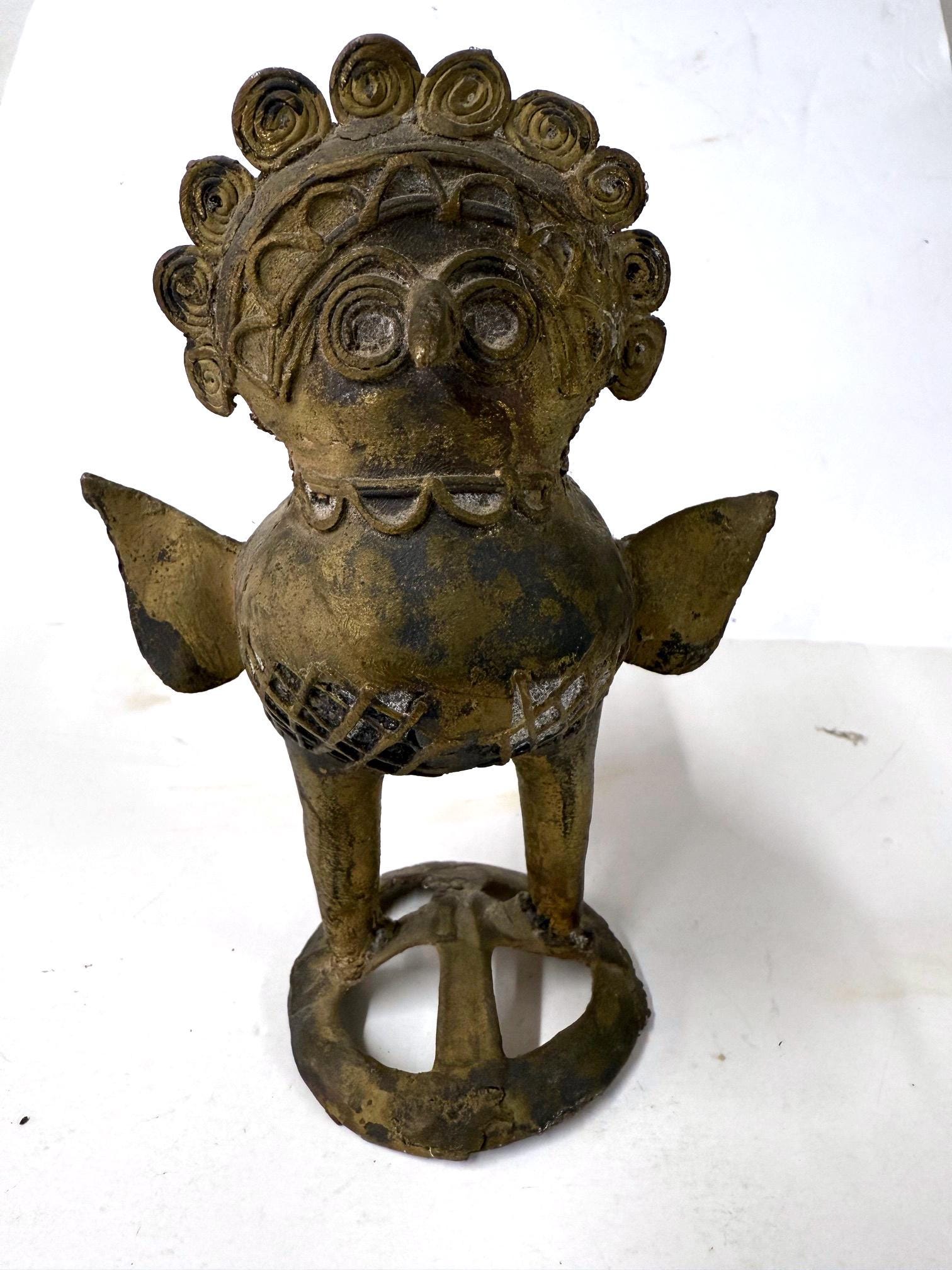 Vintage Indian Dhokra Brass/Bronze Owl Statue, Ethnic Art, Lost Wax Method 6"