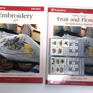 Blumen & Obst Stickmuster d-Card #107 Passend für Husqvarna Viking Designer II Stickmaschine, Ingrid Larsson Haglund Design