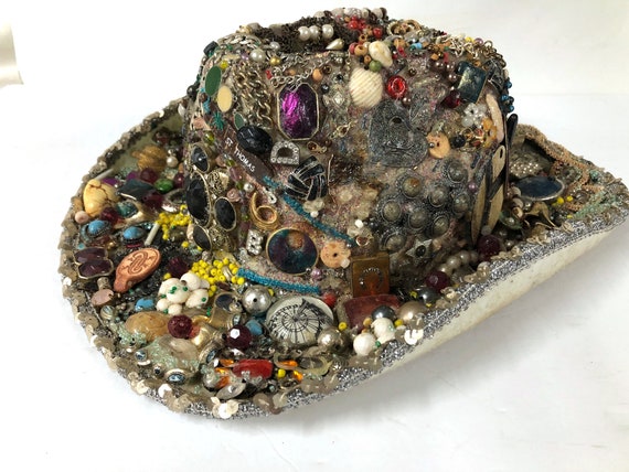 Wow! Jeweled Memorabilia Cowboy Hat, Vintage Atti… - image 1