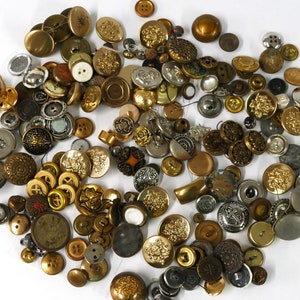 Vintage Metal Buttons, Mixed 9+oz Silver, Gold & Brass Tone 3/8-1 1/8", Sewing Notions, Assemblage, Slow Stitching, Journaling