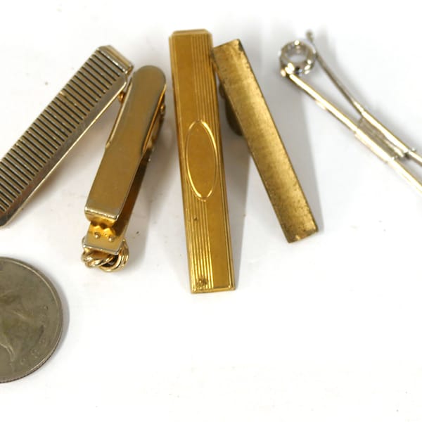 Set 5 Vintage Tie Clasps Clips, Swank Foster, Men's Jewelry, Silver and Goldtone, 1.25 to 2 inches.