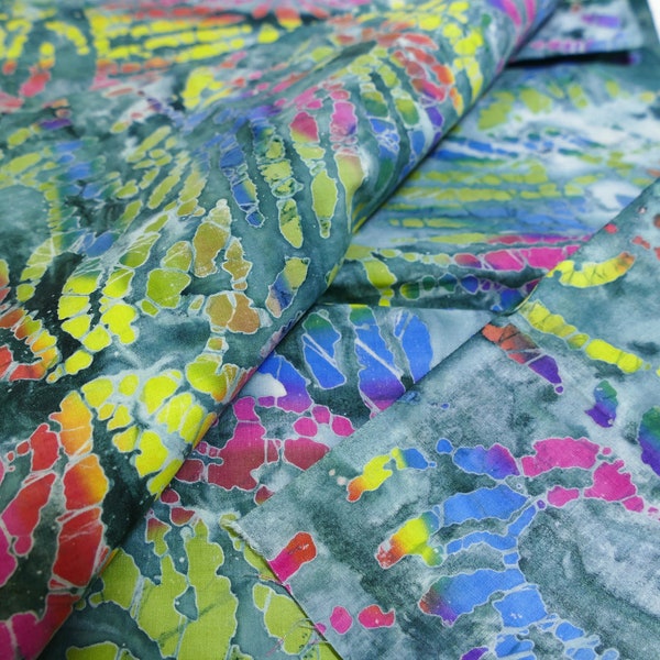 3.5+ Yds. Vibrant Hand-painted Cotton Batik Cloth, 139 x 44, Indonesian Wax Resist Motif, Material Yardage, Sewing Fabric