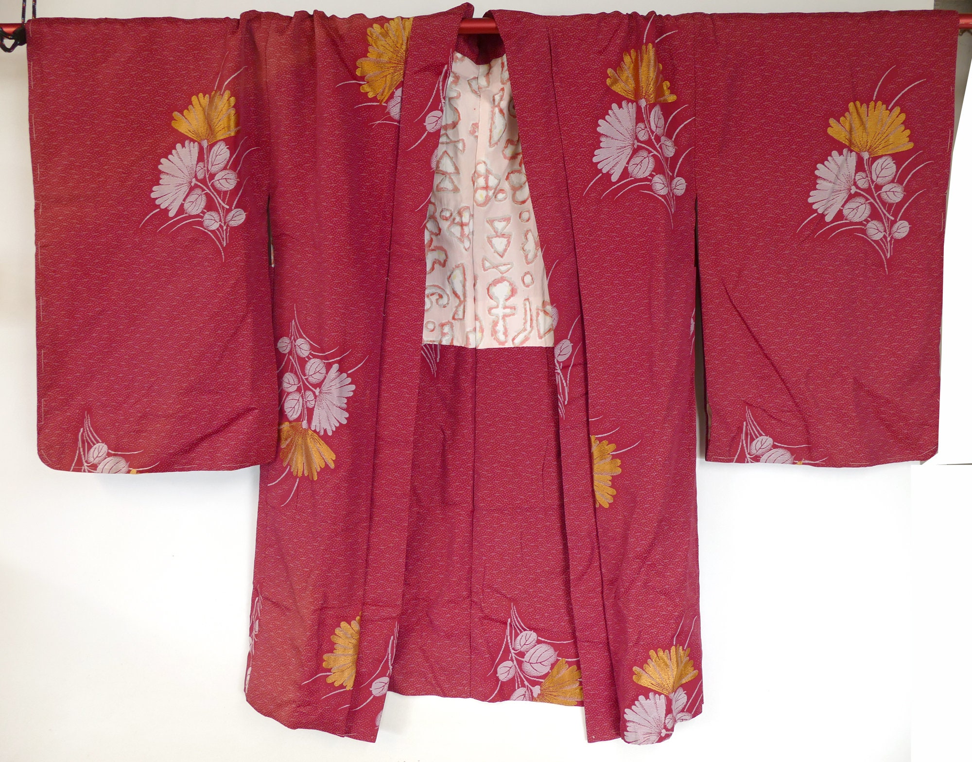 Vintage Japanese Kimono Haori Jacket Overcoat Red Silver - Etsy