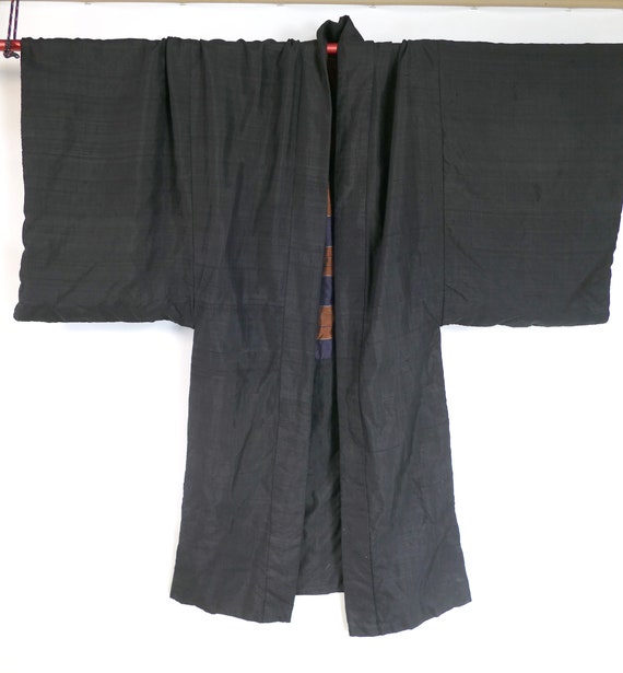 Vintage Black Silk Japanese Kimono Jacket Overcoa… - image 1
