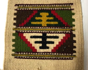 Vintage Handwoven Wool Tapestry, 7.5 x 11 inches, One-of-a-kind, Multi-Color, Folk Art Kilim, Fringed Tapestry