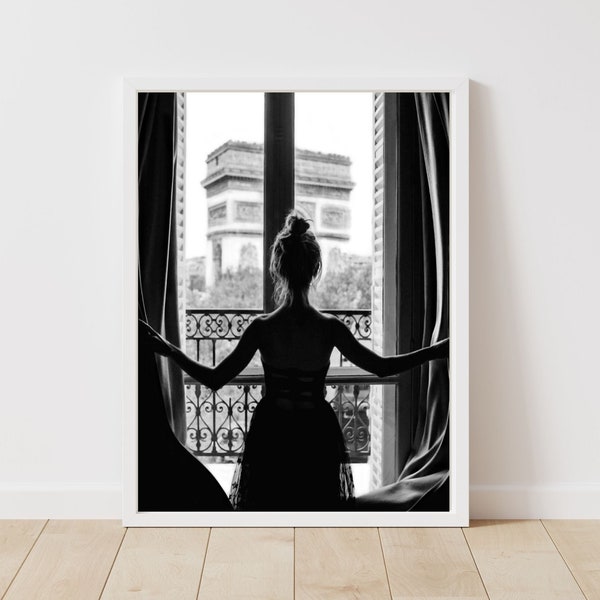 Vintage Girl In Window Poster | Trendy Paris Print | Home Decor | Interior Design | Instant Download | High Res 300dpi