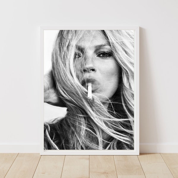 Kate Moss Poster/Print | High-Profile Supermodel | Fashion Icon | Kate Moss Smoking | Interior Design | Instant Download | High Res 300dpi