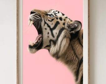 Tiger Art Print | Pink Wall Art, Modern Poster (Instant Download)