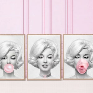 Trendy Aesthetic Set of 3 Prints | Vintage Bubblegum Monroe Prints | Preppy Wall Art | Home Decor | Instant Download | High Res 300dpi