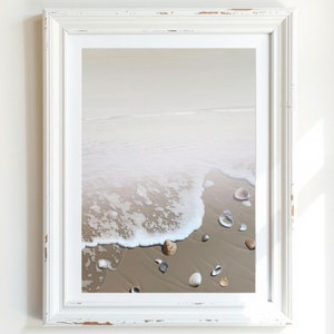 Coastal Wave Art Print: Vintage Pastel Beach with Shells (Digital Download)