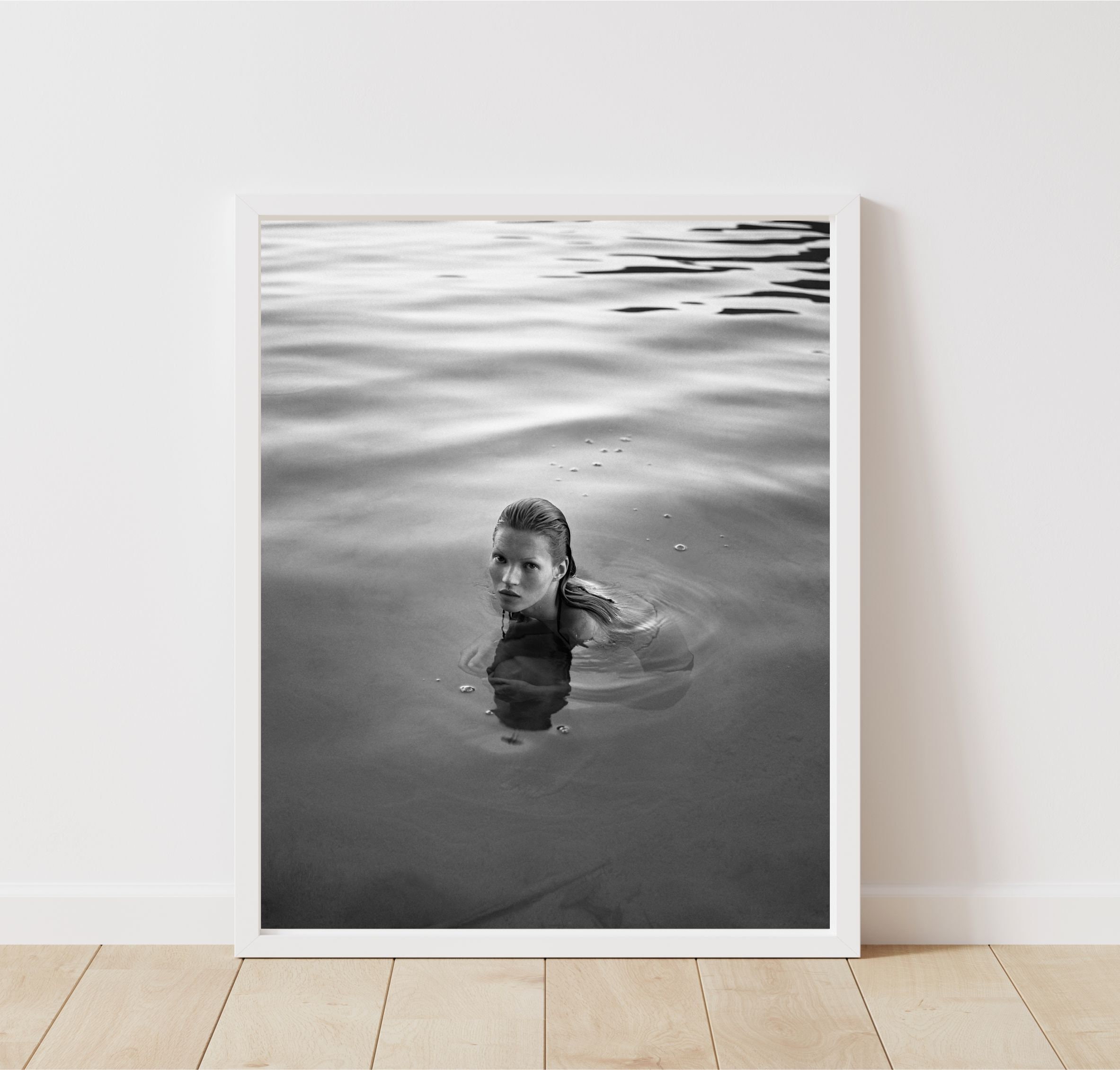 Kate Moss Swimming Print | Black & White Fashion Icon Poster