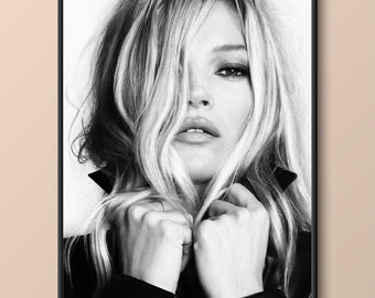Kate Moss Black & White Photo Print | Fashion Icon Poster | Instant Download