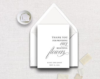 Printed Thank You Card for Wedding Vendors with Personalization - Simple - Black and White - Elegant