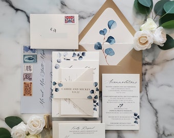 Eucalyptus Blue Addressed Wedding Invitation Set