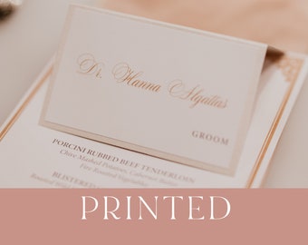 Elegant Printed Wedding Place Cards with Meal Choice | Double Layer Place Cards | Table Name Cards for Weddings | Printed Dinner Cards