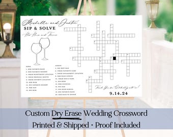 Custom Dry Erase Wedding Crossword Sign – Large Personalized Guest Game, Printed & Shipped