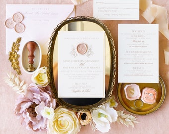 Blush and Champagne Wedding Invitation Set with Wax Seals