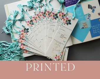 Printed Bookmark Wedding Place Cards with Meal Choice | Bookmarks with Tassels | Wedding Bookmarks