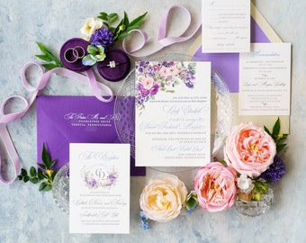 Violette and Blue Wedding Invitation Set | Letterpress Wedding Invitation