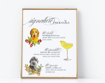 Signature Cocktail Sign for Dog | Signature Pet Drink Bar Menu, Wedding Bar Menu for Pets, Wedding Bar Sign, Acrylic Bar Menu Sign