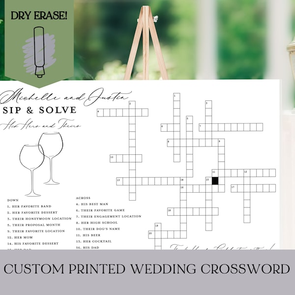 Wedding Dry Erase Crossword Puzzle Etsy Wedding Dry Erase Crossword Puzzle Etsy