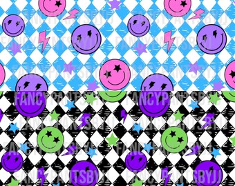 Nahtloses Musterpaket mit kariertem Smiley-Gesicht (Digitaler Download)