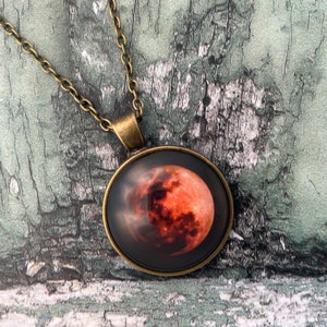 Blood Moon Print Glass Cabochon Pendant Necklace