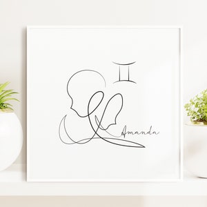 Gemini Printable, Personalized Gemini, Zodiac decor, Zodiac Art Print, Zodiac Wall Decor, Star Sign poster, Minimal Zodiac poster, Astrology