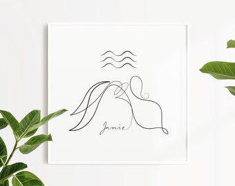 Aquarius Printable, Personalized Aquarius, Zodiac decor, Zodiac Art Print, Zodiac Wall Decor, Star Sign poster, Minimal Zodiac poster