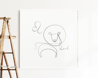 Leo Printable, Personalized Leo Zodiac Print, Zodiac Decor, Zodiac Art Print, Zodiac Wall Decor, Star Sign poster, Minimal Zodiac poster