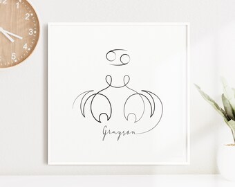Krebs Printable, Personalisierter Krebs, Sternzeichen Dekor, Sternzeichen Kunstdruck, Sternzeichen Wanddekoration, Sternzeichen Poster, Minimal Sternzeichen Poster, Astrologie