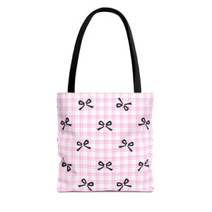 Cute Pink Checkered Tote Bag with Bows, Stylish Shopping Bag, Perfect for Gifts, Summer Outings, Fashion Accessory